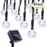Qedertek 4 Pack Globe Solar String Lights, 19.7ft 30 LED Fairy Lights, Outdoor Solar Lights for Home, Gazebo, Patio, Lawn, Garden, Party and Holiday Decoration(Cool White)