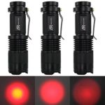 AR happy online 3 Pack AR-200 Zoomable 3 Mode Red Light Mini LED Flashlight Tactical Torch with Clip 300lm Adjustable Focus Light (Black Shell, Red Light)