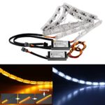 LED Daytime Running Light Sunsbell Flowing Turn Signal Light Car LED Strip Lights Headlight LED White/Amber DRL Strip – 2pcs