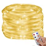 Christmas Rope Lights, 33Ft 136 LED Waterproof Strip String Lights with Remote, Firefly lights, 8 Mode Fairy Lights For Christmas Xmas Halloween Home Outdoor Holiday Decoration(Warm White)