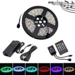 LEHOU Music LED Strip Lights,IP65 Waterproof 5050 SMD 300LEDs RGB Strip Light Kit,5M Multicolor Music Activated LED Rope Lights with 20 Key IR Music Controller + 12V 6A Power Supply