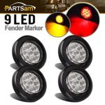 Partsam 4) 2″ Round Amber/Red Light Side Marker Clearance Grommet & Plug Reflector 9 LED