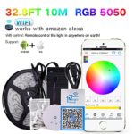 Korjo 32.8ft Wifi Led Light Strip Kit with 24V Power Supply and Wifi Remote Controller Smart Phone Controlled 5050 Led Strip Light 600LEDS Waterproof RGB Rope light for Android, IOS and Alexa