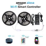 WenTop Wifi Wireless Smart Phone Controlled Led Strip Light Kit with DC12V UL Listed Power Supply Waterproof SMD 5050 32.8Ft(10M) 300leds RGB Music LED Light Strip Work with Android, IOS and Alexa