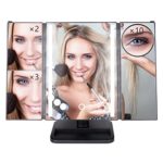 DUcare Led Lighted Vanity Makeup Mirror Tri-Fold with Touch Screen 10x+1x/2x/3x Magnification and Usb Charging, 180° Adjustable Stand for Countertop Cosmetic Makeup(Black)
