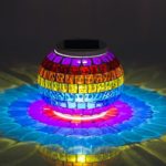 Solar Powered Mosaic Glass, MerryNine Solar Table Lamp Color Changing Glass LED Rechargeable Solar Night Lamp Waterproof Solar Outdoor Lights for Home,Yard, Patio, Party Decorations (Grilles-Rainbow)