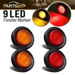 Partsam 4x 2″ Side Marker Light Repeaters Universal Truck Tractors Trailers RV Red/Amber