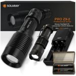 SOLARAY PRO ZX-2 Professional Series Flashlight Kit – Our Best and Brightest Tactical LED Flashlight with Max 1200 Lumens, 5 Light Modes, with Zoomable Focus – Batteries and Charger Included