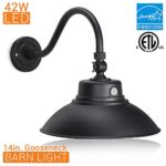 14in. Black Gooseneck Barn Light LED Fixture for Indoor/Outdoor Use – Photocell Included – Swivel Head – 42W – 3800lm – Energy Star Rated – ETL Listed – Sign Lighting – 3000K (Warm White)