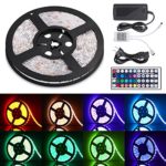 Sunnest Led Light Strip Waterproof 16.4ft SMD 5050 300leds, 12V DC Flexible Light Strips, LED Tape, RGB LED Strip Kit with 44key Remote Controller and Power Supply for Kitchen Bedroom and Sitting Room