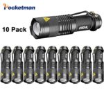 10 Pack,Pocketman Mini SK68 3 Modes Cree Q5 LED Flashlight Torch 7w 300lm Adjustable Focus Zoomable Light (Black)