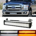 iJDMTOY Complete 20″ 120W High Power Dual Color (White and Amber) LED Light Bar w/ Lower Bumper Grille Mounting Brackets, Wiring Harness For 2011-2016 Ford F-250 F-350 Super Duty