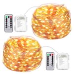 AMIR Led Fairy String Lights, 50 Led, 8 Modes, 16.4ft With Remote Control, Waterproof Decorative Lights For DIY Outdoor Bedroom Garden Wedding Christmas (Battery Operated – Pack of 2)