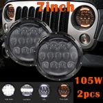 Partsam 2×7″Inch 105W LED Hi/Lo Beam Headlight Round Assembly with White DRL and Yellow Turn Signal for Jeep Wrangler JK TJ LJ LJ Harley Davidson Hummer(2PCS)