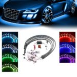 Xprite 7 Color New Version 5050 SMD High Intensity LED Car Underglow Underbody System Neon Strip Lights Kit w/Sound Active Function and Wireless Remote Control
