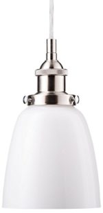 Fiorentino Brushed Nickel One-Light with LED Bulb Industrial Factory Pendant Lamp with Milk Glass Shade Linea di Liara LL-P281-MILK-BN