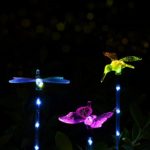 Outdoor Solar Garden LED Light – Doingart Solar Powered Garden Stake Light Chameleon Multi-color Changing LED Light, with a White LED Light Stake, Pack of 3 (Butterfly, Hummingbird, Dragonfly)