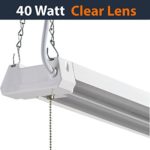 LED 4ft Utility Shop Light-40W, 5000K, Linkable, Clear Lens, 4500LM, Replaces 4 Foot Fluorescent, Garage Shoplight Ceiling Fixture, Pull Cord Chain, Plug In