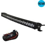90W Spot 20inch 21″ 3D Curved Single Row Led Light Bar with Cree 5W Led Driving Working Offroad Light for Motorcycles Car Jeep JK 4WD UTV Truck Pickup 4×4 Vehicle 12 24V Automotive with Wire Harness
