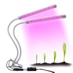 White Dual Head Full Spectrum Led Plant Grow Lights 18W Dimmable Grow Lamp Bulb with Adjustable Flexible 360 Degree Gooseneck for Indoor Plants Hydroponics Greenhouse Garden