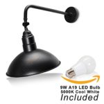 14″ Black Barn Light Fixture with Adjustable 19 3/4″ Curved Arm and 9W A19 LED Bulb Included – 900 lumens – Indoor/Outdoor Use – Sign Lighting – LED Wall Lamps (5000K Cool White)