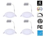 4Pack 4inch 8W Round LED Recessed Panel Ceiling Light IC Rated With Junction Box, Dimmable 5000K Daylight White 690LM, ETL Approved