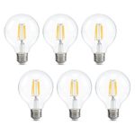Dimmable Edison Led Globe Light Bulb G25, Bathroom Vanity Light Bulb 4W (40W Equivalent), 2700k Warm White, E26 Base, ETL Listed, Pack of 6