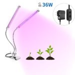 [NEWEST] 80 LED Grow Lights w/ Timer for Indoor Plants, TekHome Dual Head 36W Florescent Red Blue Purple Full Spectrum Grow Lamp, Adjustable Gooseneck for Seedlings Hydroponics Gardening Home.(GL003)