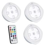 Puck Lights with Remote Control – RGB Color Changing Closet Tap Light,Battery Powered Touch Light under-Cabinet Lighting,Push Ambiance Lighting for Wedding Party Holiday,3 Pack