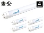 Hyperikon T8 T10 T12 LED 4FT Tube Light, 18W (40W-50W Equiv.), Ballast Bypass, Shatterproof, F48T8 Fluorescent Replacement, 2240 Lumens, 5000K, Frosted, Garage, Warehouse – 4 Pack w/ LED Lamp Holders