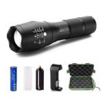 LED Tactical Flashlights, AKRICCSO T6 Adjustable Focus Torch and Military Water Resistant and 5 Light Modes – with Rechargeable 18650 Lithium Ion Battery and Charger For Hiking, Camping, Emergency