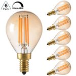 4W Vintage Edison LED Filament Light Bulb, Dimmable, 2200K Ultra Warm White, E12 Candelabra Base, G45/G14 Amber Glass Globe Cover, Antique Gold Tint, 40W Incandescent Replacement, Pack of 6