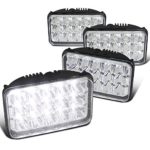4PC 4×6 Chrome Sleaed H4 15-LED Hi/Low Beam Headlights Lamps (4pcs) 4×6 inch LED Headlights Rectangular Replacement H4651 H4652 H4656 H4666 H6545