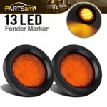 Partsam 2.5″ Amber LED Clearance/Side Marker turn Tail signal Lights w Grommet Gasket,2-1/2″ Round LED Trailer Clearance/Side Marker Lights, 13 Diodes, Amber trailer lights