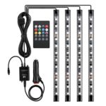 LE 4pcs 48 LEDs Car Strip Lights, RGB Multicolor Music Waterproof Automobile Underbody Interior Decoration Light Bars 12V DC Sound Sensor Function Wireless Remote Control Car Charger Included