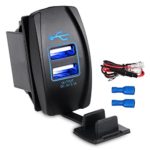 WATERWICH 5V 3.1A Dual USB Car Charger Socket Adapter Power Waterproof with In-Line Fuse For Rocker Switch Panel 12V-24V Car Boat Marine RV Trailer Vehicles Truck Yacht SUV(3.1A with Blue LED Light)