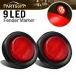 Partsam red Round 2″ 9 LED Truck Trailer Side Marker Light Kit With Grommet (Pack of 2 Pcs)