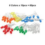 Chanzon 60 pcs(6 colors x 10 pcs) 3mm LED Diode Lights Assored Kit Pack (Diffused Round DC 3V 20mA ) Lighting Bulb Lamps Electronics Components 3 mm Light Emitting Diodes Parts
