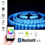 Solarphy 5050 LED Strip Light 16.4ft (5m) 300 LEDS Waterproof Color Changing LED Strip RGB Rope Light Kit With Bluetooth Smartphone APP Controller & 24V 5A Power Supply for iPhone Android