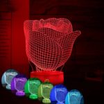 Rose Flower Romantic Gift Ideas Night Lights 3D Illusion Lamp Led Desk Unique Gifts for Her Home Decor Office Bedroom Wedding Party Decorations Baby Nursery Lighting 7 Color Visual Red Roses Crackle
