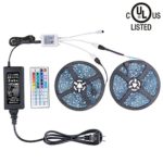 WenTop Led Light Strip Kit with DC12V UL Listed Power Supply SMD 5050 32.8 Ft (10M) 300leds RGB 30leds/m and 44 key Ir Controller Kitchen Bedroom Sitting Room, TV Backlighting, Bedroom, Bed and More