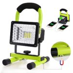 Work Light, Led Work Light with Magnetic Stand GRDE Portable Rechargeable Battery Flood Light 15W 24LED SOS Mode Outdoors Camping Emergency Light with 2 USB Ports to Charge Digital Devices (Green)