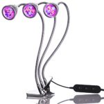 NEW Triple Head LED Grow Light, Desk Clip Lamp with 360 Flexible Gooseneck and triple independent switch. Includes bonus indoor gardening ebook. By TinyJungle