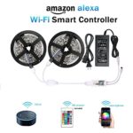 WenTop Wifi Wireless Smart Phone Controlled Led Strip Light Kit with DC12V UL Listed Power Supply Non Waterproof SMD 5050 32.8Ft(10M) 300leds RGB Timer LED Tape Lights Work with Android, IOS and Alexa