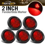 Partsam 5pcs 2″ Red Round Sealed Clearance Marker Light 4 LED Mount Grommet / Pigtails
