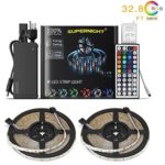 NEW 2018 LED Strip Lights Kit Waterproof– 32.8ft (10M) 600 LEDs SMD 3528 RGB Light with 44 Key Remote Controller, Extra Adhesive Tape, Flexible Changing Multi-Color Lighting Strips for TV, Room