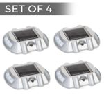 Solar Powered LED Marker Lights- Set of 4- Decorative Aluminum Lamps- Wireless Outdoor Security Light- Garden Decor Accent Lighting- Best for Driveway, Dock, Stairway, Path, Deck, Step, Pool, Patio