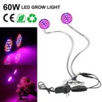 Dual Head LED Grow Light, EnerEco 60W Full Spectrum Desk Clip Plant Lamp Bulb with Double Flexible Gooseneck and Individual Switch for Home Office Indoor Plants Hydroponic Greenhouse,AC85-265V
