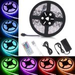 Boomile BL600 16.4ft LED Strip Lights, SMD 5050 300LEDs Waterproof RGB Light Strips Color Changing Flexible LED Light Strip Kit DC 12V Power Adapter + 44Key IR Remote Controller for Kitchen Bedroom