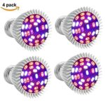 [4Pack] Led Grow light Bulbs Full Spectrum with UV&IR, EnerEco 28W E27 E26 Base Plant Growing Lights lamp for Indoor Plants Garden Hydroponic Greenhouse Organic AC85-265V